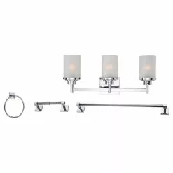 3-Light Vanity Light and Bathroom Accessories Set - Chrome