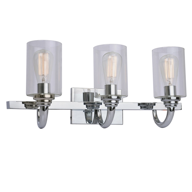 Wall Fixture - 3 Lights - Clear Glass - Chrome 3 Wall Fixture - 3 Lights - Clear Glass - Chrome