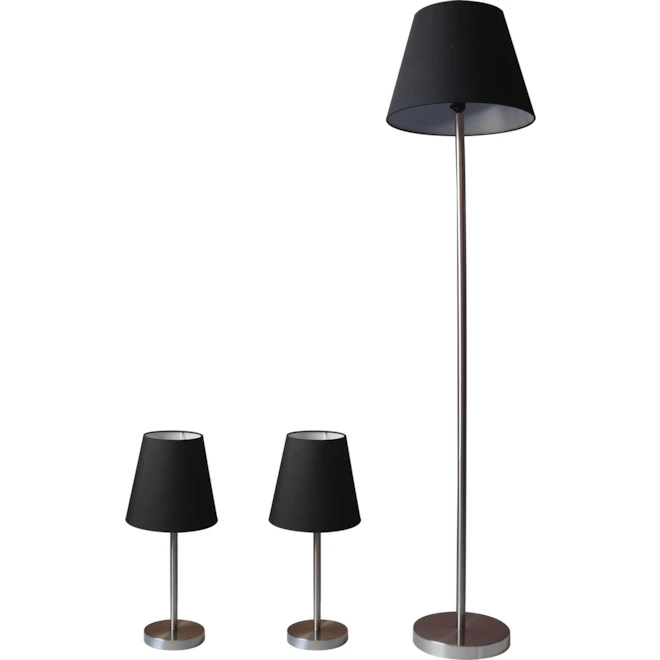 Project Source Floor Lamp and Table Lamps - Metal/Fabric - Black/Chrome - 3-Piece 3 Project Source Floor Lamp and Table Lamps - Metal/Fabric - Black/Chrome - 3-Piece