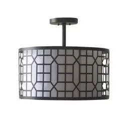 Project Source Semi-Flush Mount Ceiling Light - 2 Lights - 15-in x 13-in - Metal/Fabric - Black and White