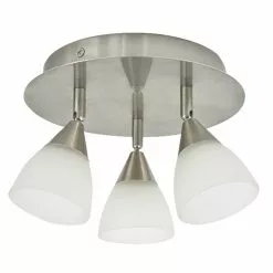 Flushmount - 3 Lights - 9.5" - Steel/Glass - White/Nickel